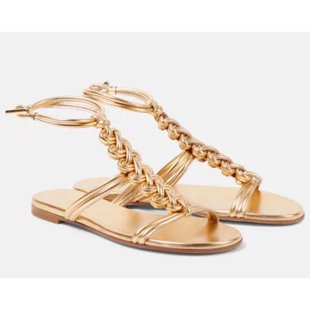 Gianvito Rossi Capua Nappa Silk Sandals in Mekong Gold 36